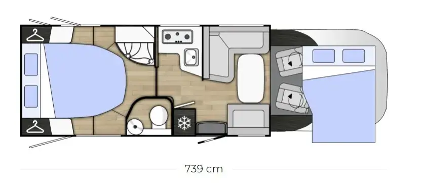 Autocaravanas Cama transversal suite - Autocaravanas y sus tipos de distribución interior