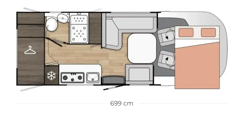 Autocaravanas distribucion Cama transversal - Autocaravanas y sus tipos de distribución interior